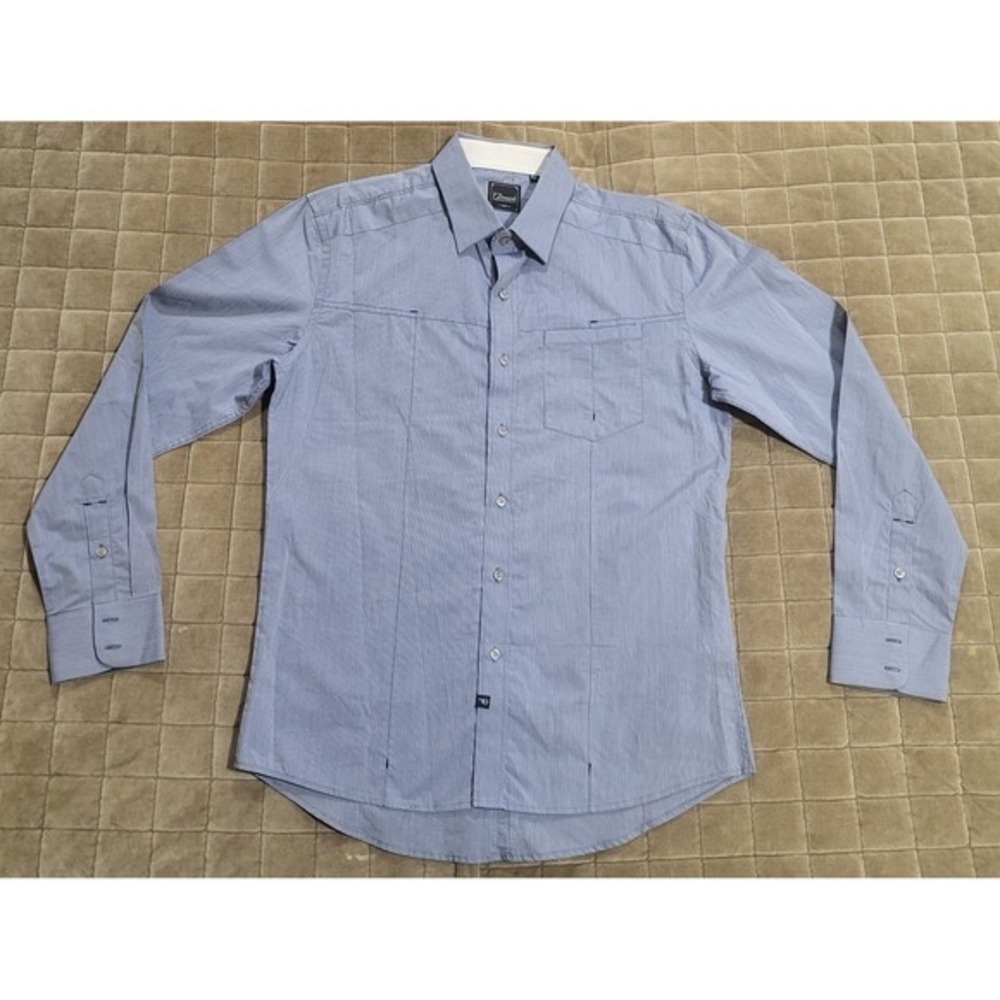 7 Diamonds Men's Medium Striped Shirt Long Sleeve Button Up Blue Casual "Flaw"